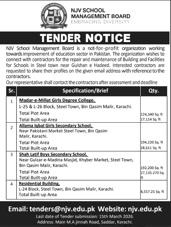 PSM School Infrastructure Tender Notice